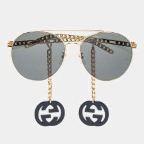 NIB Authentic Gucci Gold Tone/Grey GG0725S Aviator Sunglasses main image 7